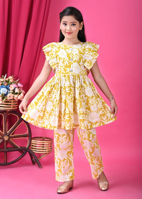 JEBA COLLECTION Girls Festive & Party Kurta and Pyjama Set(Yellow Pack of 333)