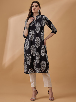 Winza Designer Women Printed Straight Kurta(Black)
