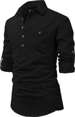 VIMASUTI Men Solid A-line Kurta(Black)