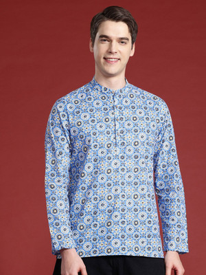 ANOUK Men Printed Straight Kurta(Blue)