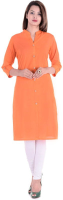 HouseOfCommon Women Solid Straight Kurta(Orange)