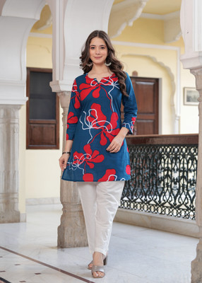 Ananya Fashion Women Printed Straight Kurta(Blue)