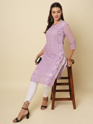 Sofisty Women Embroidered Straight Kurta(Purple)