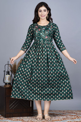 Jai Vijay Creations Women Printed Anarkali Kurta(Green)