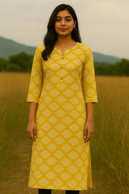 Azad Fashion Women Printed Straight Kurta(Yellow)