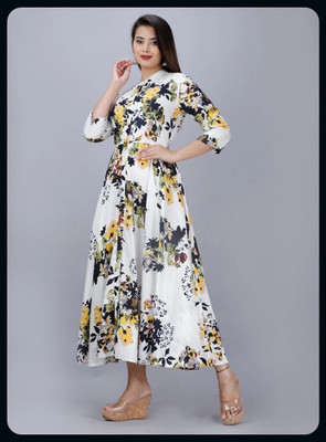 AnviTextile Women Printed Anarkali Kurta(Yellow)