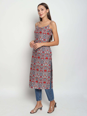 KAUTAQII Women Printed Straight Kurta(Multicolor)