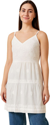 Era Chikan Casual Embroidered Women White Top