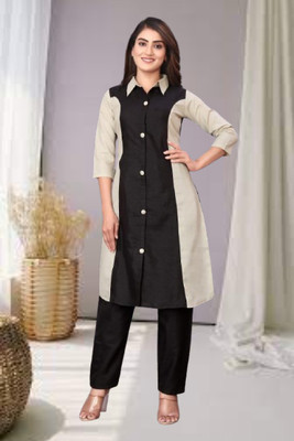 Mastvery Women Striped, Self Design, Colorblock Straight Kurta(Beige)