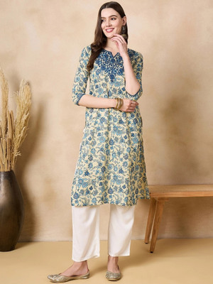 Deepyog Women Floral Print Straight Kurta(Multicolor)