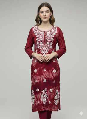 Shibra creation Women Embroidered Straight Kurta(Maroon)