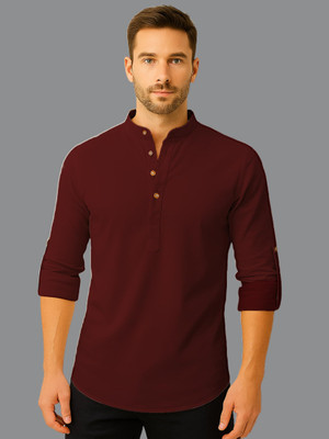 indirae Men Solid A-line Kurta(Maroon)