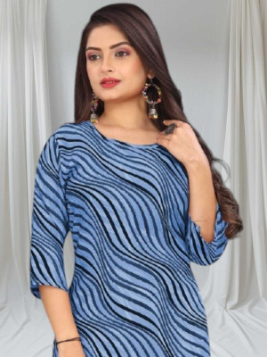 SUMITA SAREE Women Printed Straight Kurta(Blue)