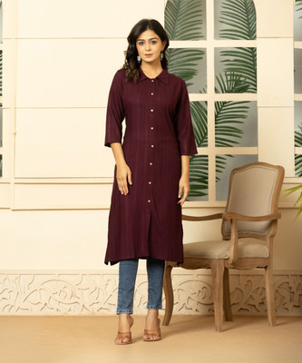 FLAMBOYANT Women Solid A-line Kurta(Maroon)