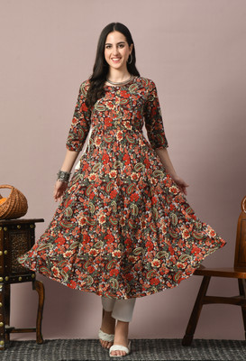 METAFAB Women Printed Anarkali Kurta(Maroon)
