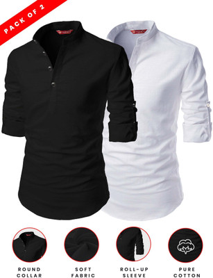 FireFish Men Solid A-line Kurta(Black)