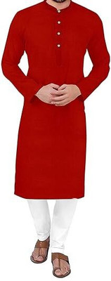 Atharva Men Solid Straight Kurta(Red)