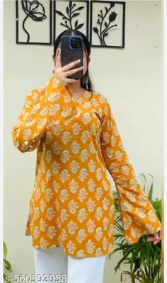 Funish Fashion Women Printed, Floral Print A-line Kurta(Yellow)