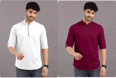 GUYS HUBB Men Solid Straight Kurta(Multicolor)