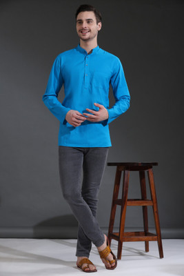 SKAVIJ Men Solid Straight Kurta(Light Blue)