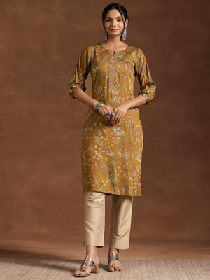 LIBAS Women Printed Straight Kurta(Yellow)
