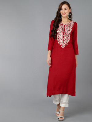 AHIKA Women Solid Straight Kurta(Red)