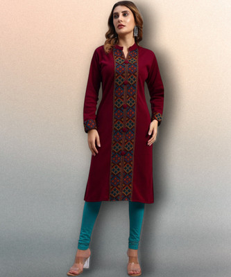 DECANTER Women Self Design Straight Kurta(Maroon)