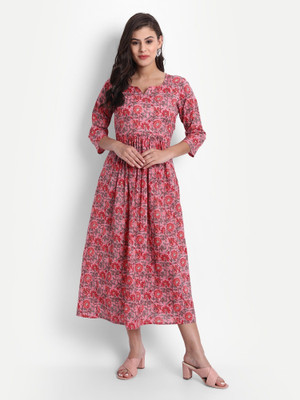 githaan Women Fit and Flare Pink Midi/Calf Length Dress