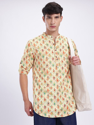 Anouk Rustic Men Printed Straight Kurta(Yellow)