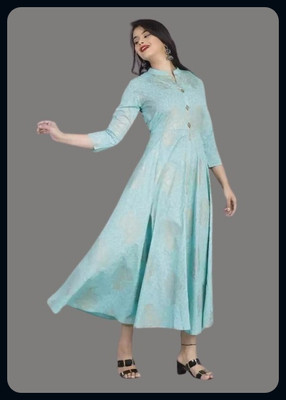 The Anvitextile Women Printed Anarkali Kurta(Blue)