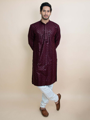 Radharaman Men Embellished A-line Kurta(Purple)