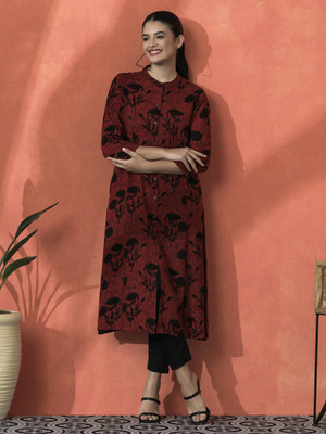 Sangria Women Printed A-line Kurta(Red)
