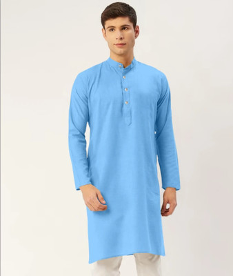 ShivLeela Men Solid Straight Kurta(Light Blue)