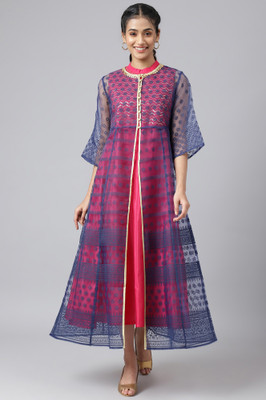 Aurelia Women Floral Print A-line Kurta(Blue)