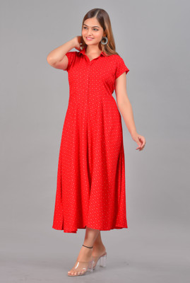 VIHARINI Women Printed Anarkali Kurta(Red)