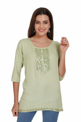 Nilom Women Embroidered Straight Kurta(Light Green)