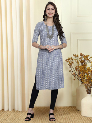 EthnicBasket Women Printed A-line Kurta(Blue)