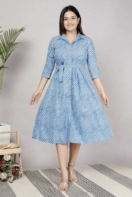 SK Creation Women Striped Flared Kurta(Blue)