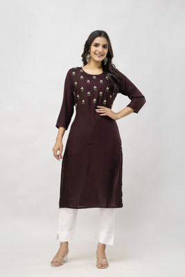 VASANT APPAREL Women Embroidered Straight Kurta(Maroon)
