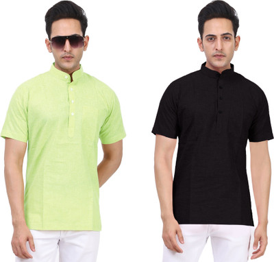 Kavita Fasion Men Printed Straight Kurta(Green, Black)