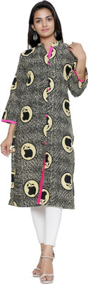 HouseOfCommon Women Printed Straight Kurta(Black)