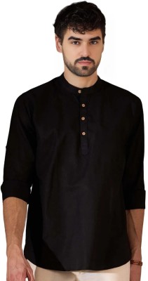 Vida Loca Men Solid Straight Kurta(Black)