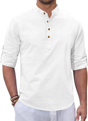 ZOMBOM Men Solid Straight Kurta(White)