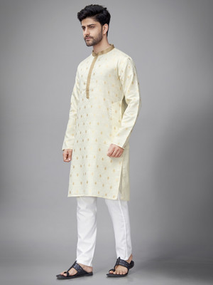 JUGG JUGG JEEYO Men Self Design Straight Kurta(Yellow)