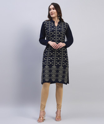 DECANTER Women Self Design, Printed Straight Kurta(Blue)
