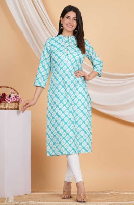 Krishan Women Printed Straight Kurta(Light Blue)