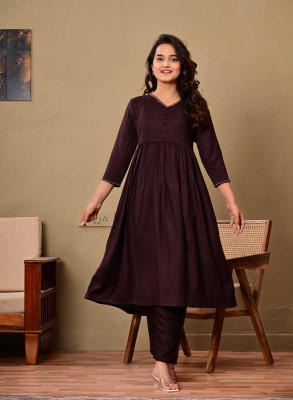 PACHEFABRIC Women Solid Anarkali Kurta(Brown)