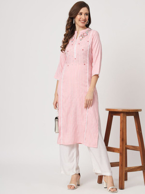 Amira's Women Embroidered Straight Kurta(Pink)
