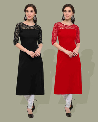 Maheshvi Women Self Design Straight Kurta(Red)