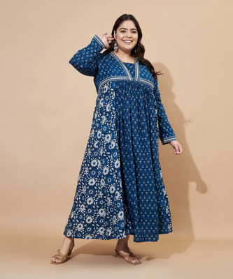 VBUYZ Women Printed Anarkali Kurta(Blue)